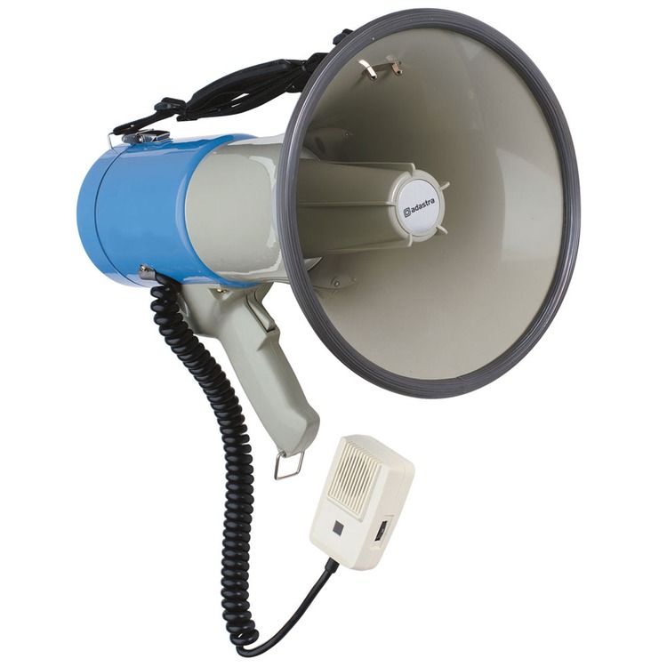 Blue megaphone 25 Watt with siren and remote microphone Connevans