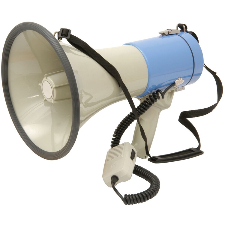 Blue megaphone 25 Watt with siren and remote microphone Connevans