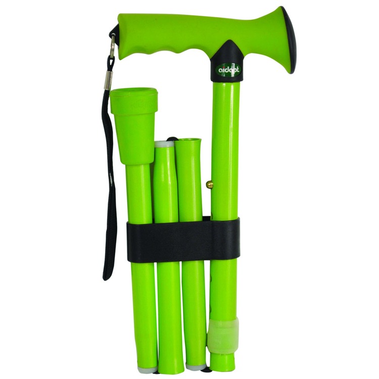 Green Folding Rubber Handled Walking Stick Connevans