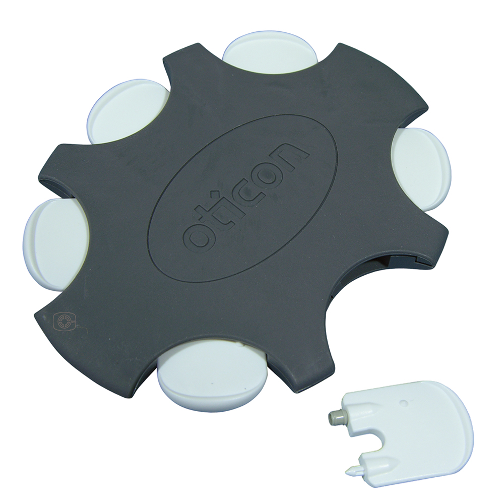 Damping elements (6) for Oticon ear hook, incl. tool