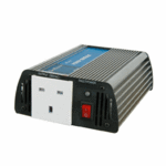 Inverter to power 230V mains equipment via a 12V battery for use in a car, truck or caravan and even on a boat. 