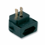 Neat adaptor that turns a 2 pin 'flat' european plug into a fitted USA 2 pin mains plug.