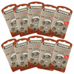 box of sixty 312 size - Rayovac Extra Advanced Zinc Air hearing aid batteries.