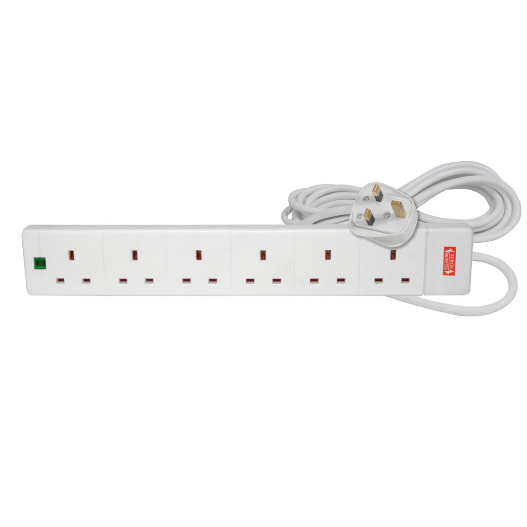 6 way socket UK extension leads (6 gang) Connevans